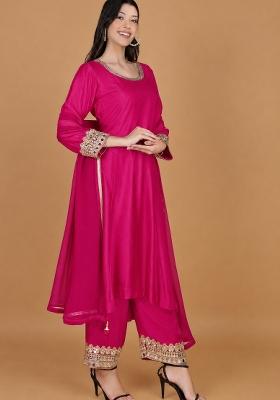 Pink Mirror Work Georgette Kurta Set