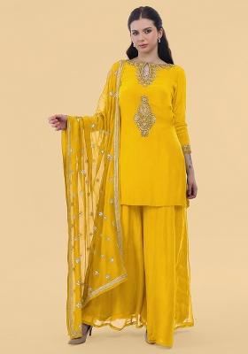 Yellow Plain Organza Sharara Set