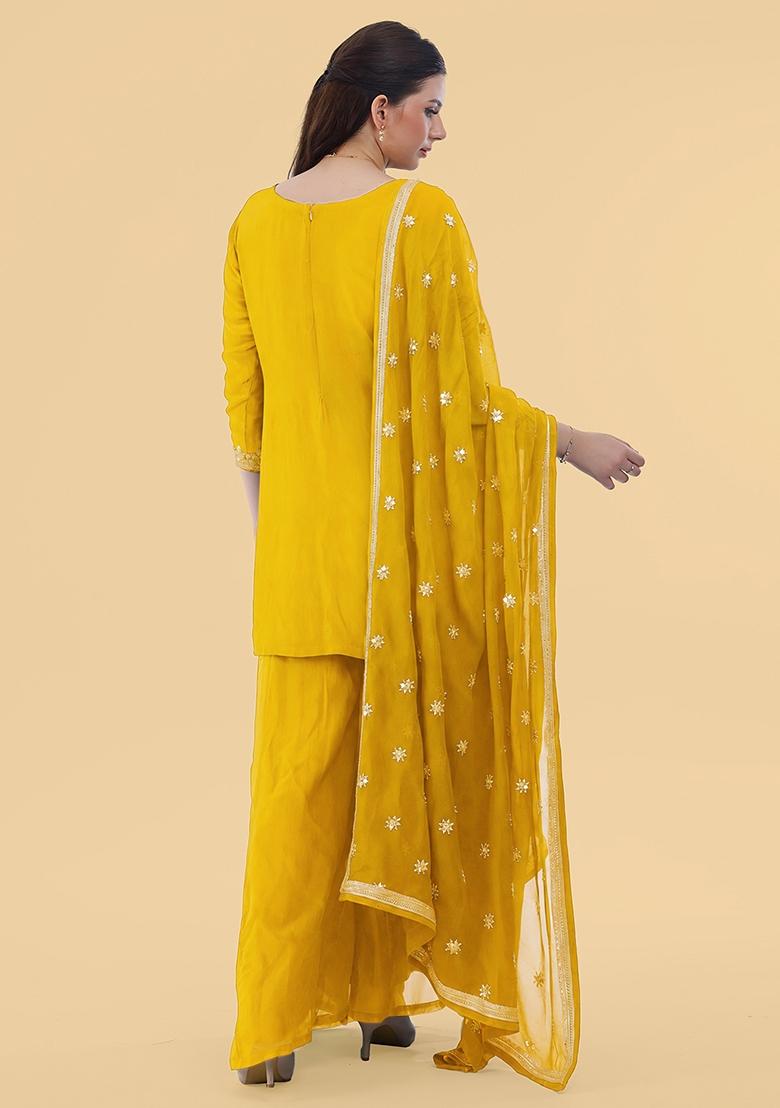 Yellow Plain Organza Sharara Set - Indya
