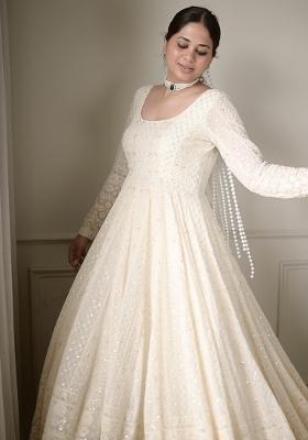 White Sequin Work Georgette Kurta Set