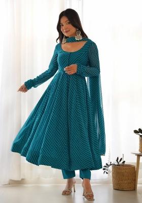 Rama Blue Printed Georgette Anarkali Set