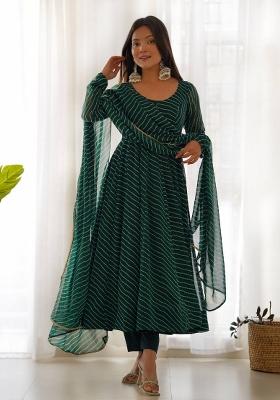 Green Printed Georgette Anarkali Set