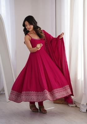 Rani Pink Sequin Work Silk Anarkali Set