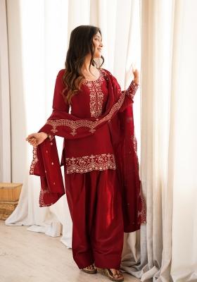 Maroon Sequin Work Silk Kurta Set