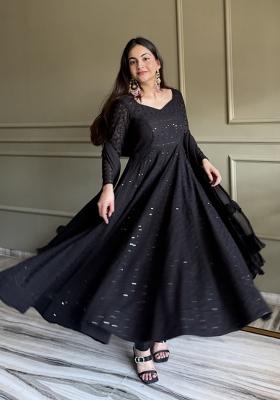Black Sequin Work Georgette Anarkali Set