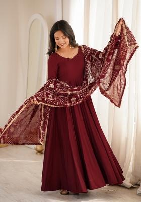 Maroon Sequin Work Silk Anarkali Set