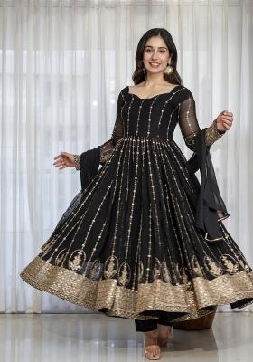 Black Sequin Work Silk Kurta Set