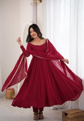 Maroon Sequin Work Silk Anarkali Set