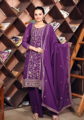 Purple Sequin Work Georgette Kurta Set