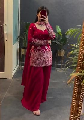Pink Sequin Work Silk Kurta Set