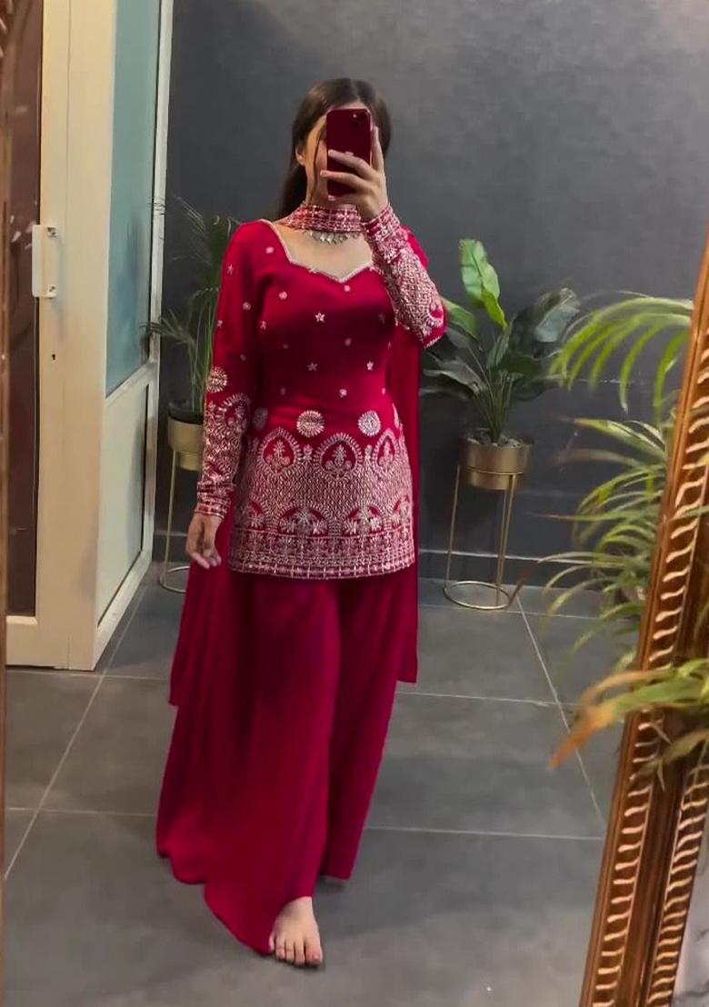 Pink Sequin Work Silk Kurta Set - Indya