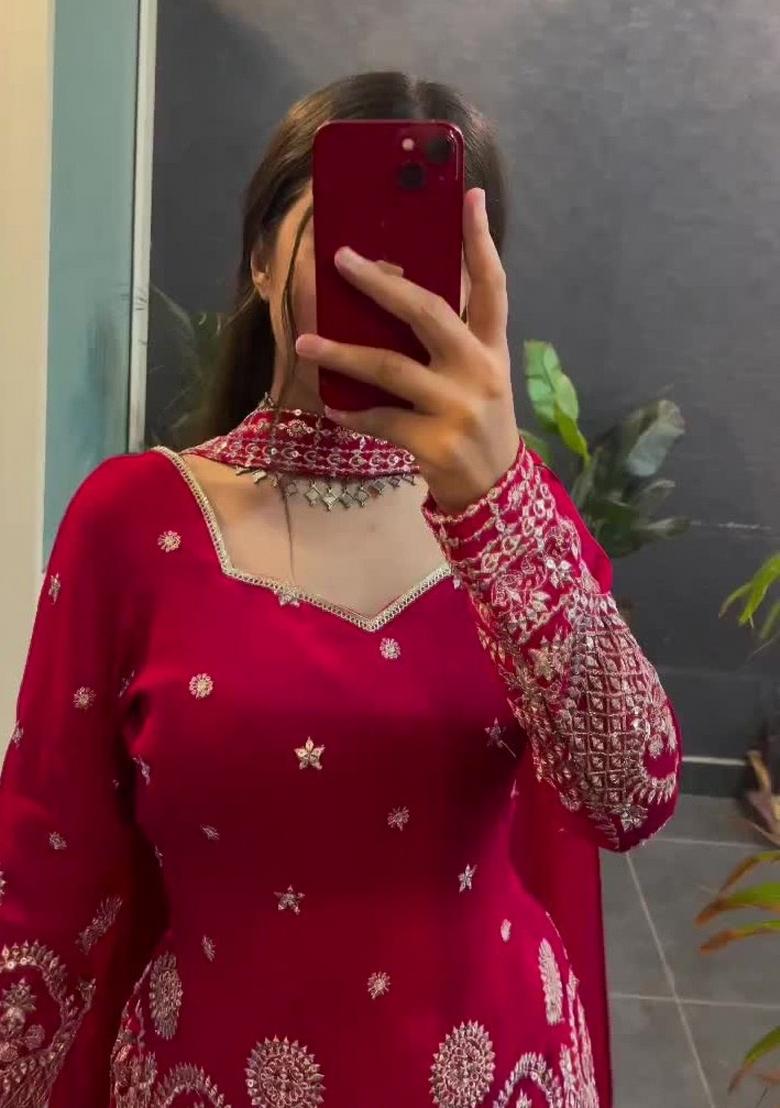 Pink Sequin Work Silk Kurta Set - Indya