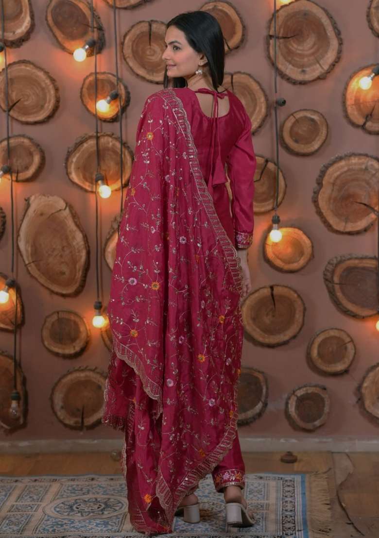 Rani Pink Sequin Work Chinon Kurta Set - Indya