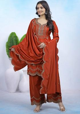 Pink Sequin Work Natural Crepe Kurta Set