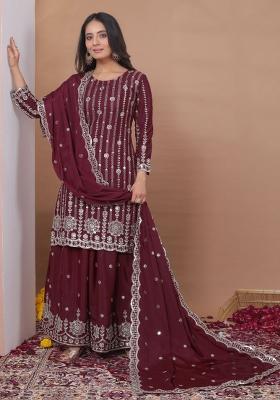 Peach Sequin Work Natural Crepe Kurta Set