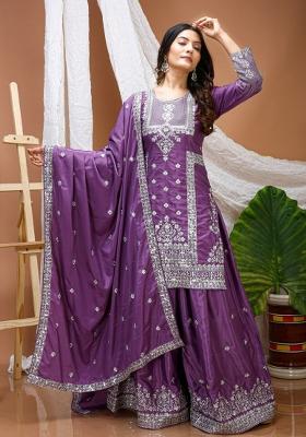 Sky Blue Sequin Work Natural Crepe Kurta Set