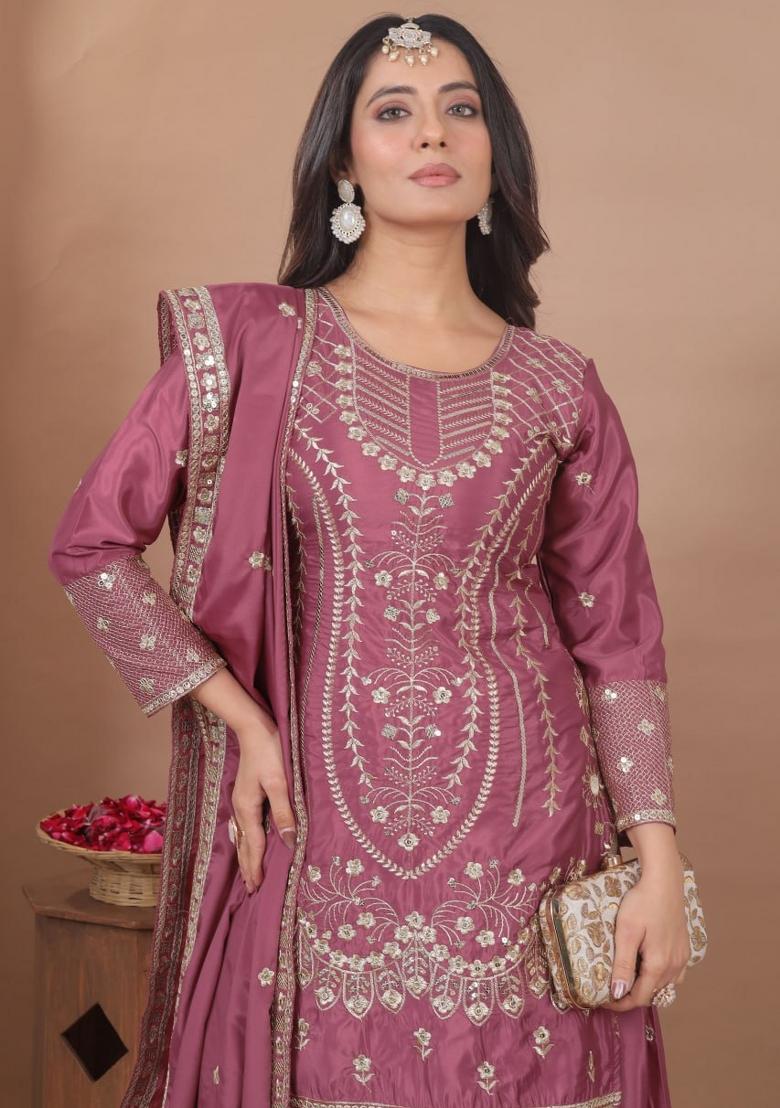 Black Sequin Work Natural Crepe Kurta Set - Indya