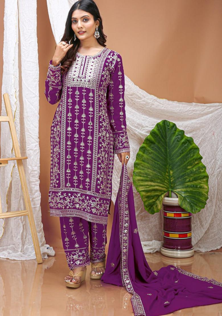Light Brown Sequin Work Georgette Kurta Set - Indya