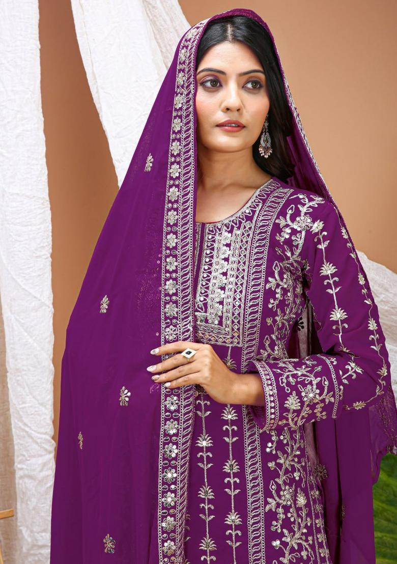 Light Brown Sequin Work Georgette Kurta Set - Indya