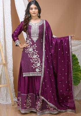 Light Purple Sequin Work Chinon Kurta Set