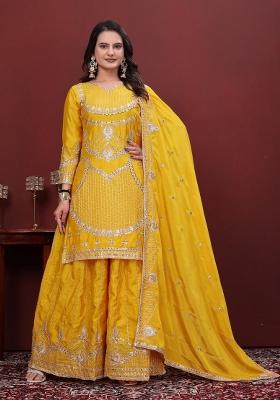 Pista Green Sequin Work Chinon Kurta Set