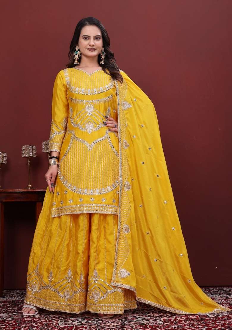 Pista Green Sequin Work Chinon Kurta Set - Indya