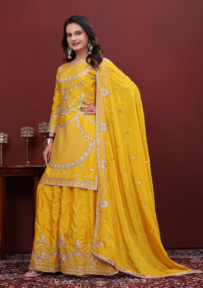 Pista Green Sequin Work Chinon Kurta Set - Indya