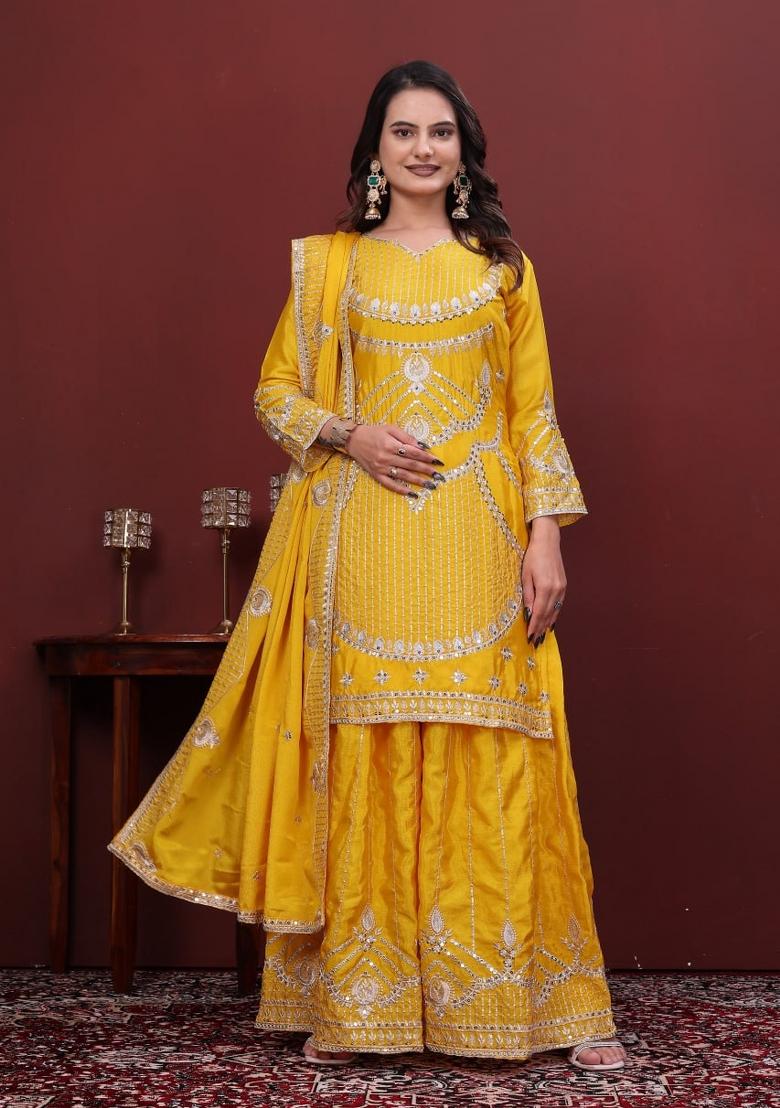 Pista Green Sequin Work Chinon Kurta Set - Indya