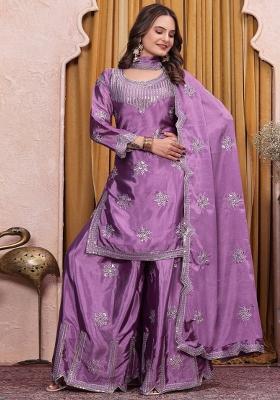 Dusty Pink Sequin Work Chinon Kurta Set