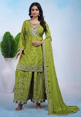 Blue Sequin Work Chinon Kurta Set