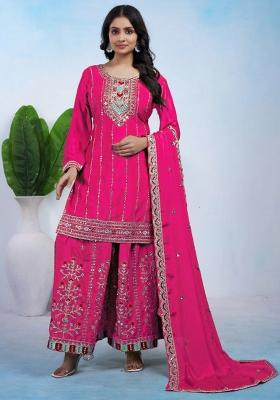 Blue Sequin Work Chinon Kurta Set
