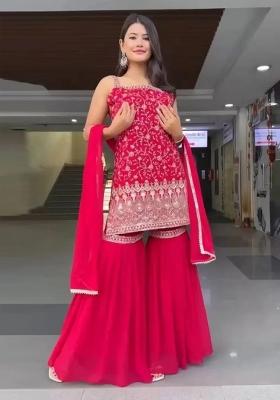 Pink Sequin Work Georgette Kurta Set