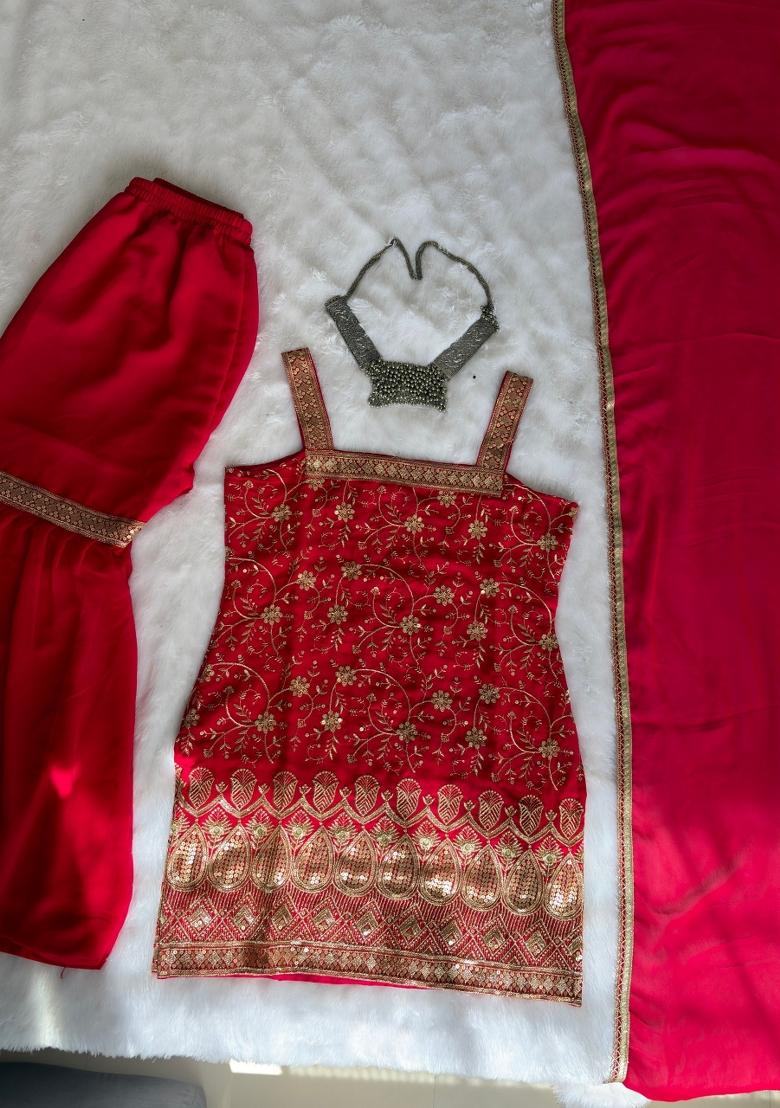 Pink Sequin Work Georgette Kurta Set - Indya