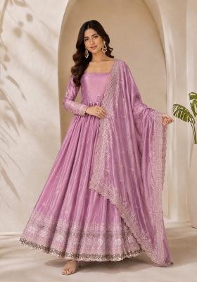 Baby Pink Sequin Work Silk Anarkali With Dupatta