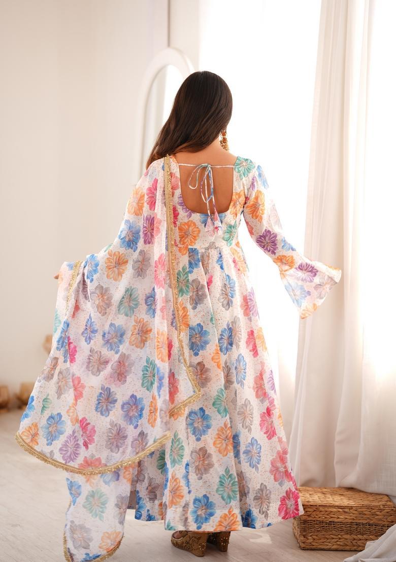 Multicolor Printed Organza Gown Set - Indya