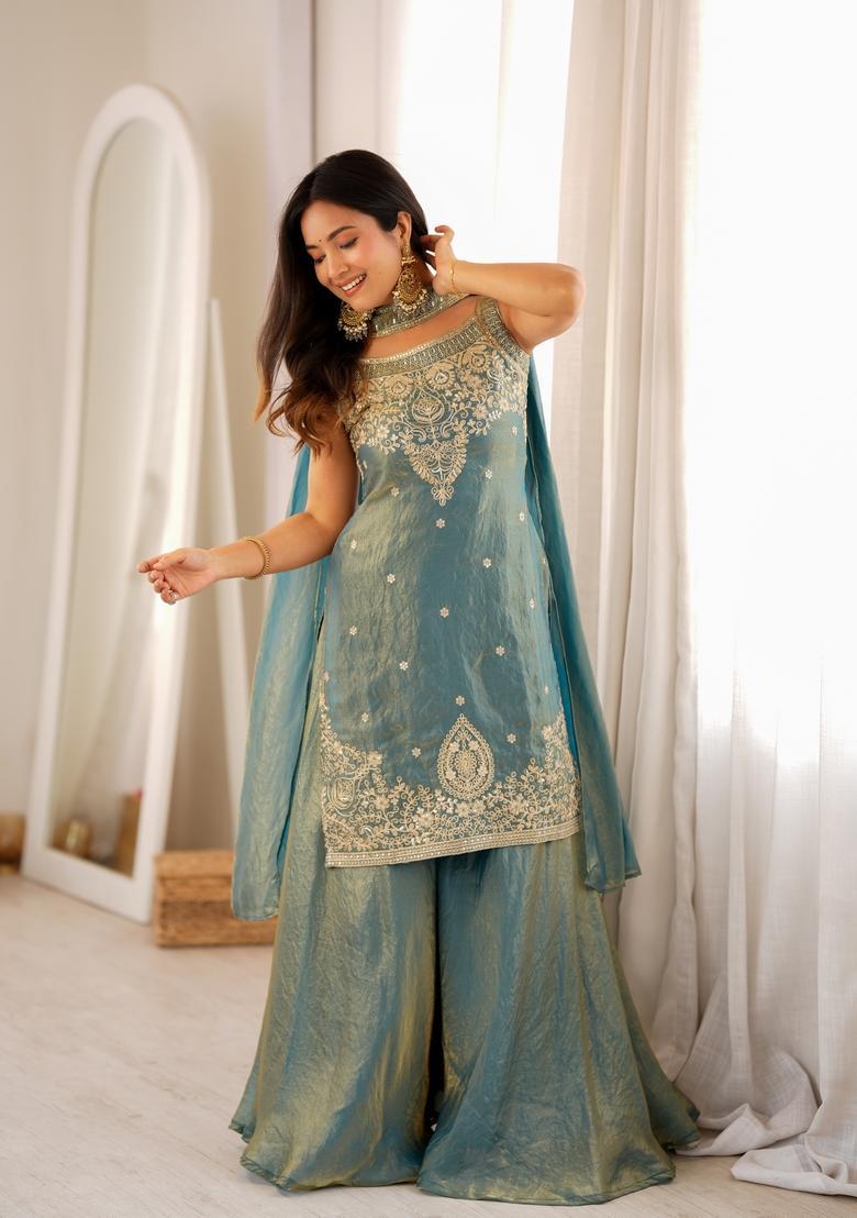 Morpeach Embroidered Silk Kurta Set - Indya