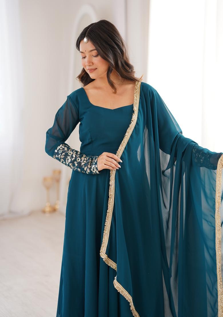 Morpeach Embroidered Georgette Kurta Set - Indya
