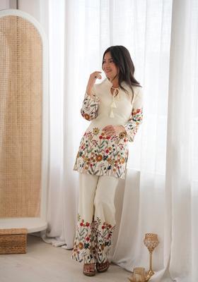 White Printed Cotton Kurta Set