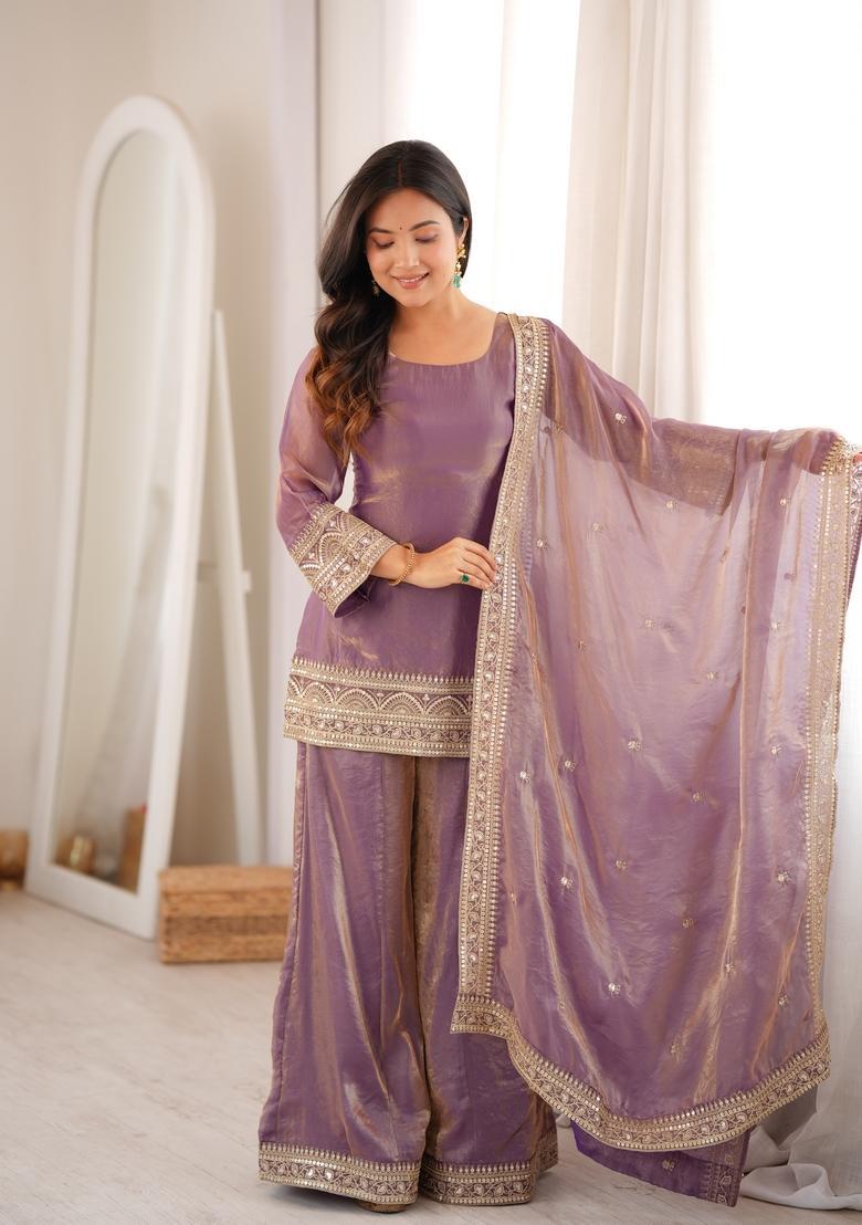 Dusty Pink Embroidered Silk Kurta Set - Indya