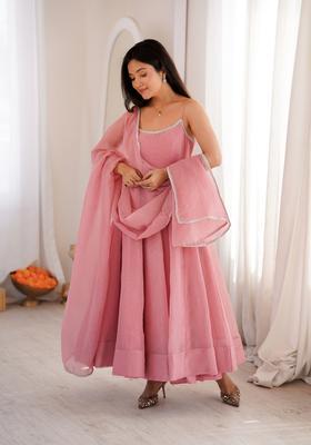 Pink Siroski Work Silk Kurta Set