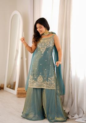 Blue Embroidered Silk Kurta Set