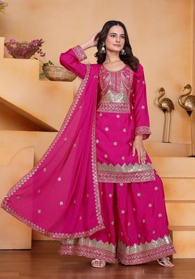 Pink Sequin Work Silk Kurta Set