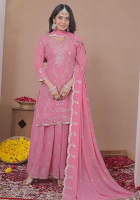 Light Pink Sequin Work Georgette Kurta Set