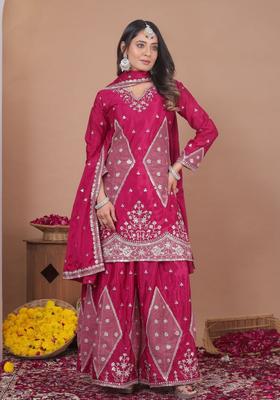 Rani Pink Sequin Work Silk Kurta Set