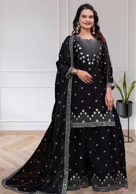 Black Sequin Work Silk Kurta Set
