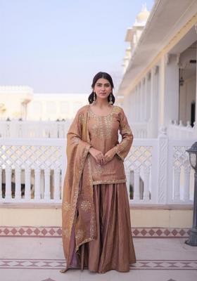 Brown Zari Work Silk Kurta Set