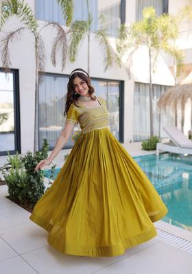 Mehendi Beads Work Silk Gown