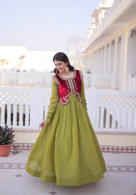 Mehendi Sequin Work Silk Gown With Koti
