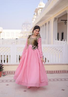 Pink Sequin Work Silk Gown With Koti
