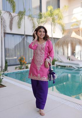 Pink Sequin Work Viscose Kurta Set